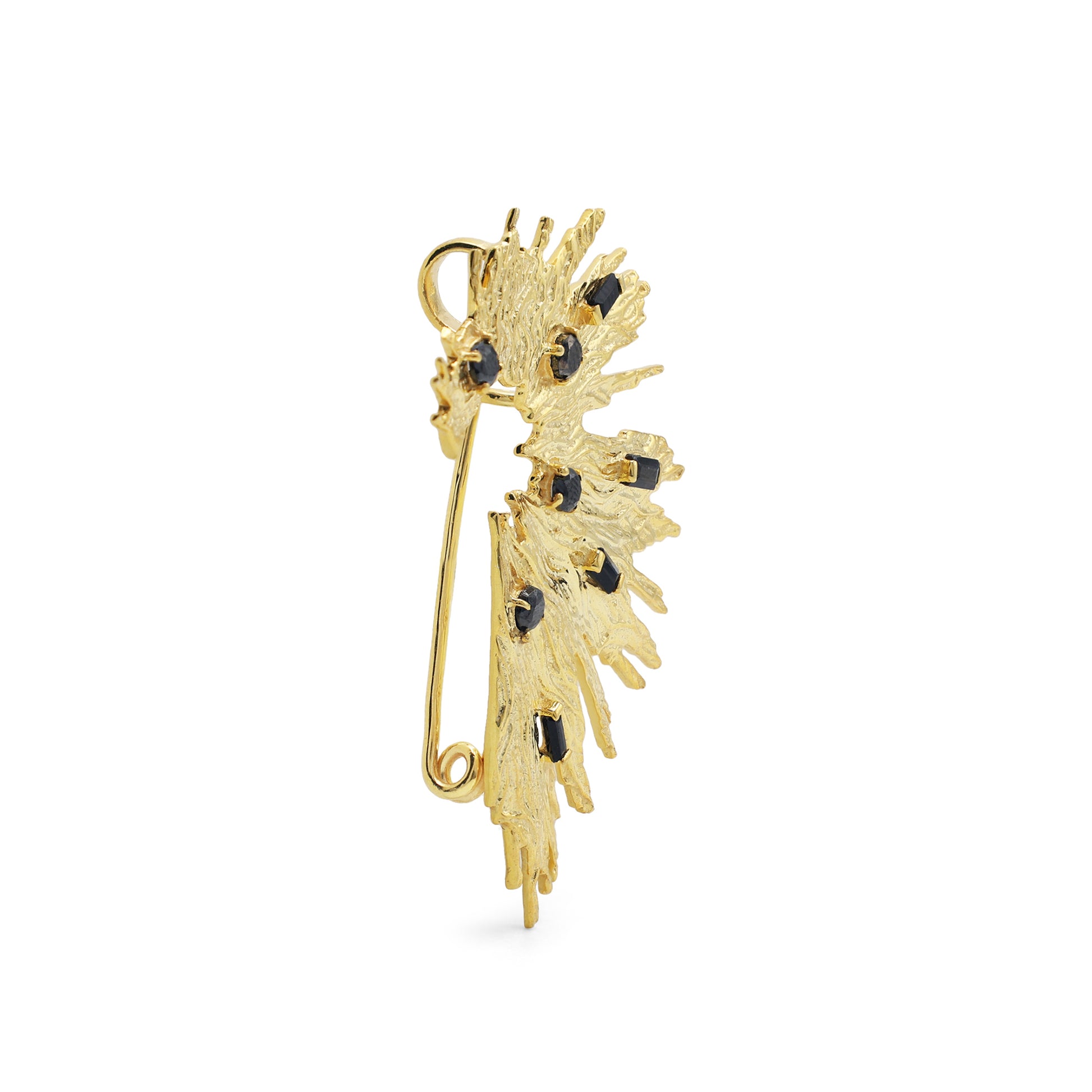 925 Sterling Silver Abstract Brooch | Yellow Gold Plated | Black Onyx Stone Side Image