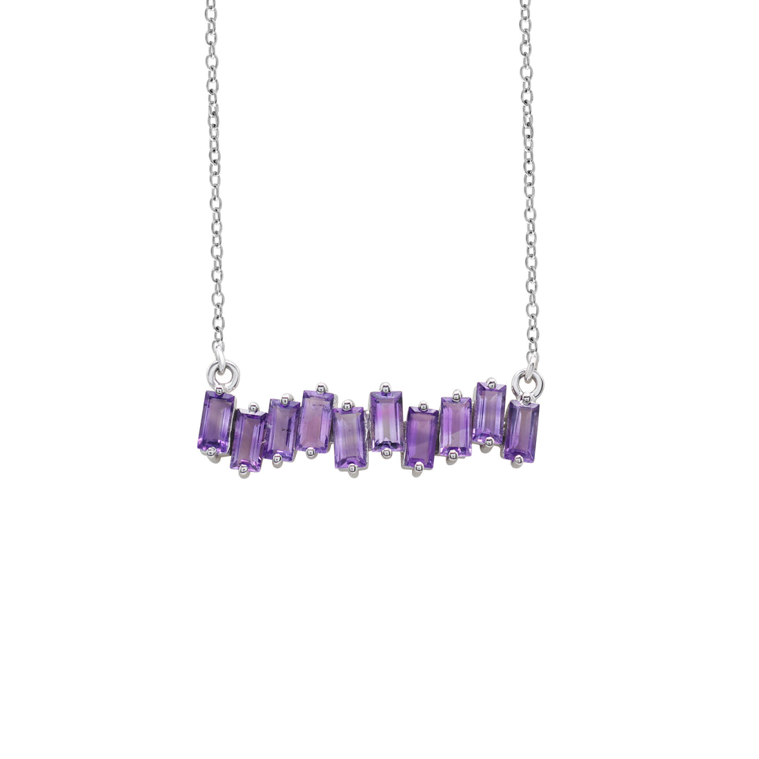 925 Sterling Silver Amethyst Baguette Pendant