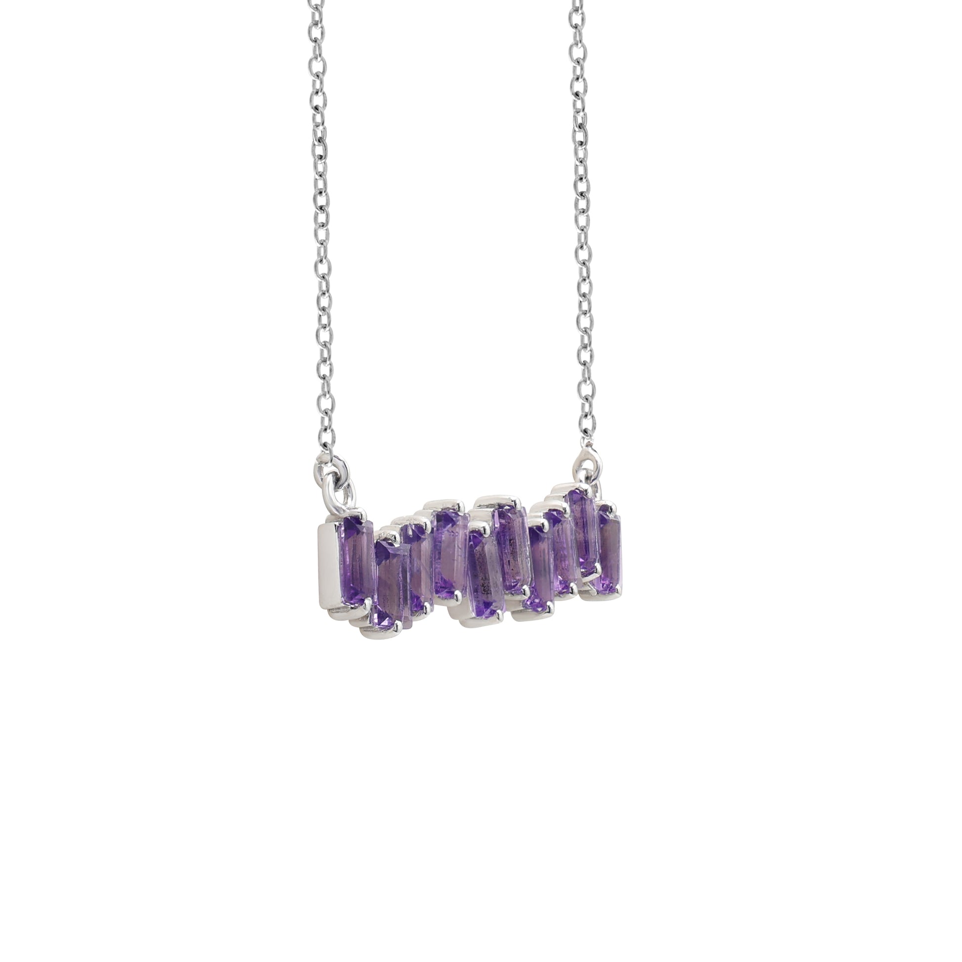 925 Sterling Silver Amethyst Baguette Pendant Side View