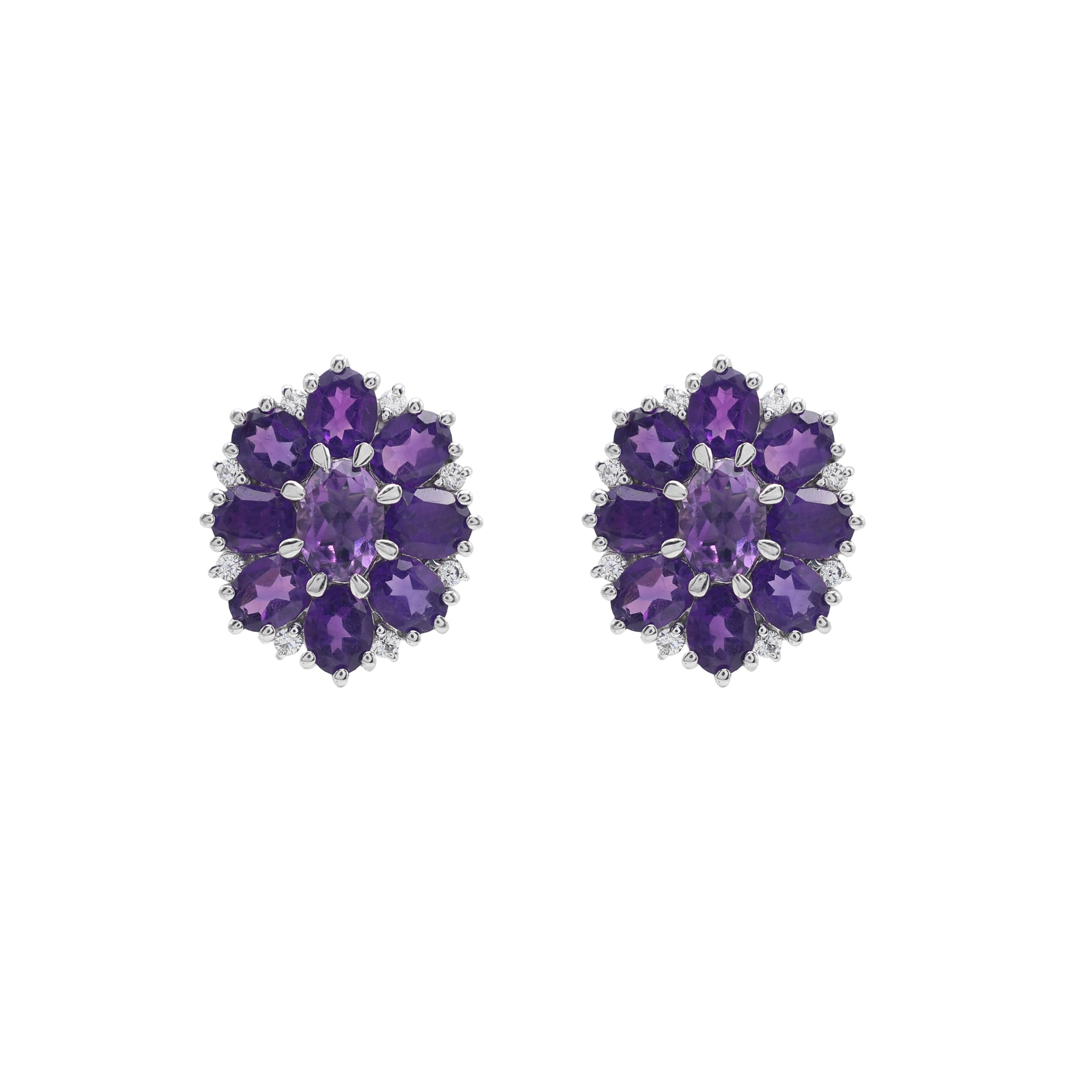 925 Sterling Silver Amethyst Earrings | Cubic Zirconia & Amethyst Stone