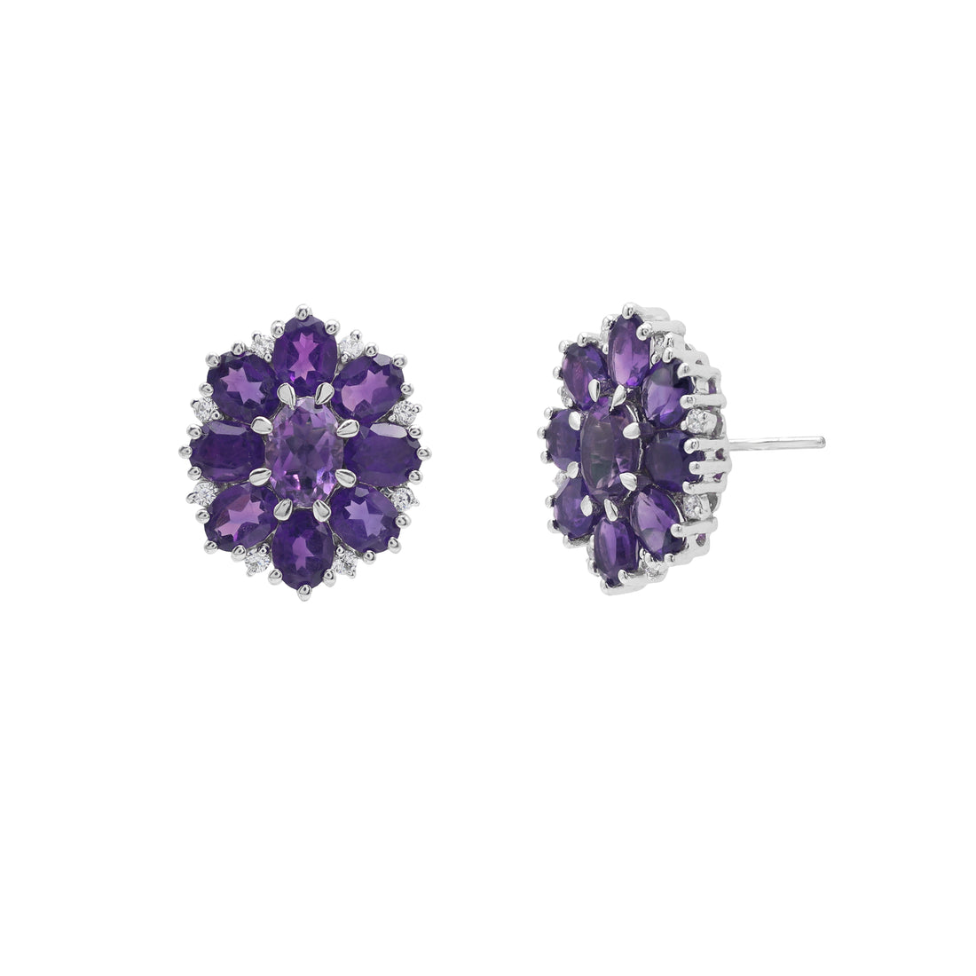 925 Sterling Silver Amethyst Earrings | Cubic Zirconia & Amethyst Stone