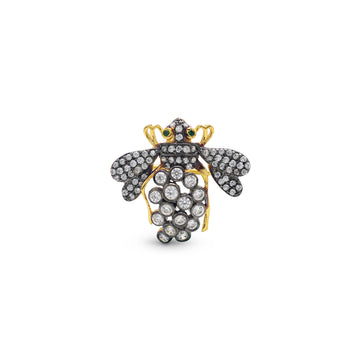 925 Sterling Silver Bee Brooch | Yellow Gold & Black Rhodium Plated
