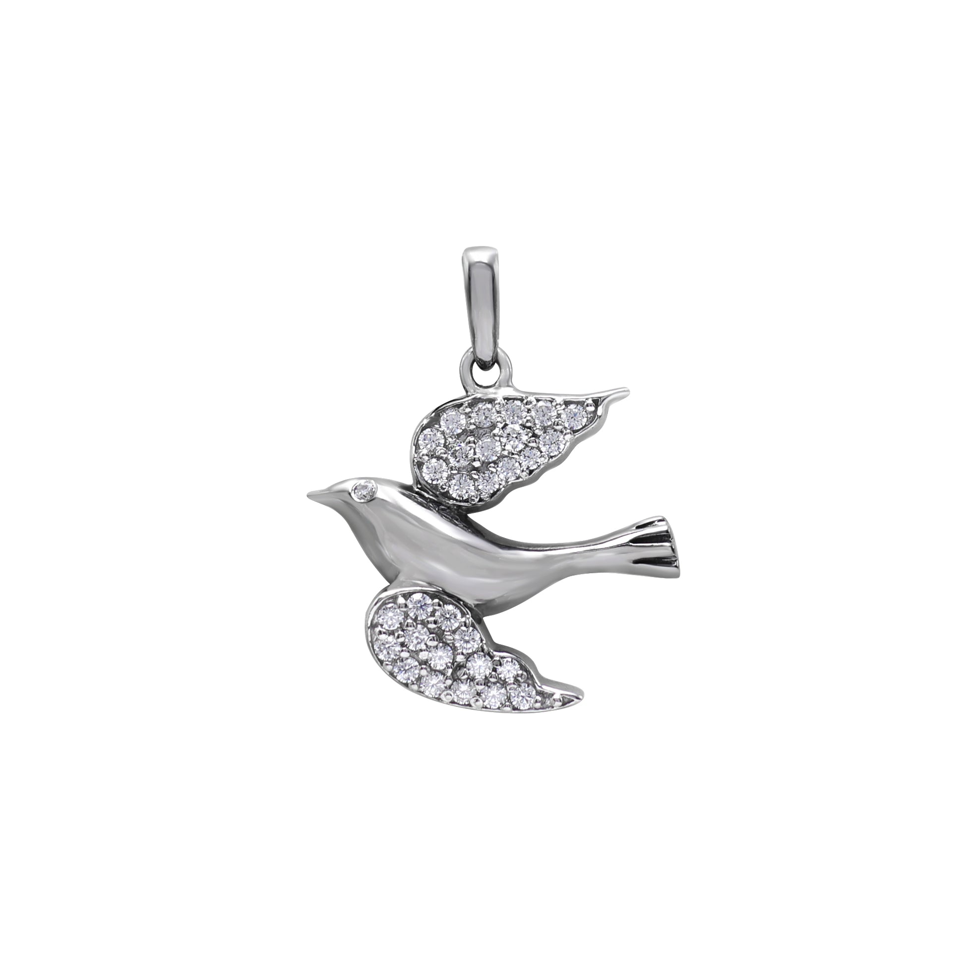 925 Sterling Silver Bird Pendant With Cubic Zirconia Stones Front View