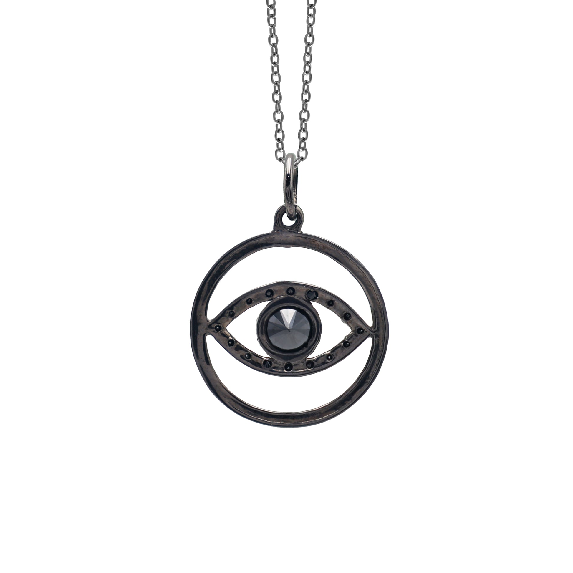 925 Sterling Silver Black Onyx Evil Eye Black Spinel Pendant Back View La Joyeria