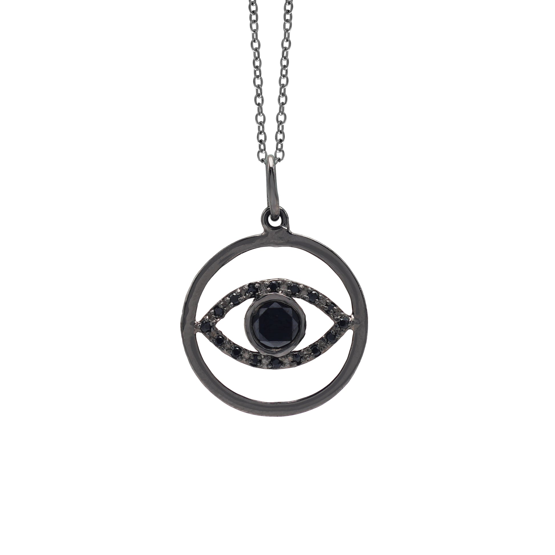 925 Sterling Silver Black Onyx Evil Eye Black Spinel Pendant La Joyeria