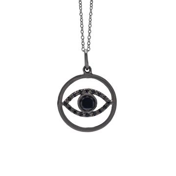 925 Sterling Silver Black Onyx Evil Eye Black Spinel Pendant La Joyeria