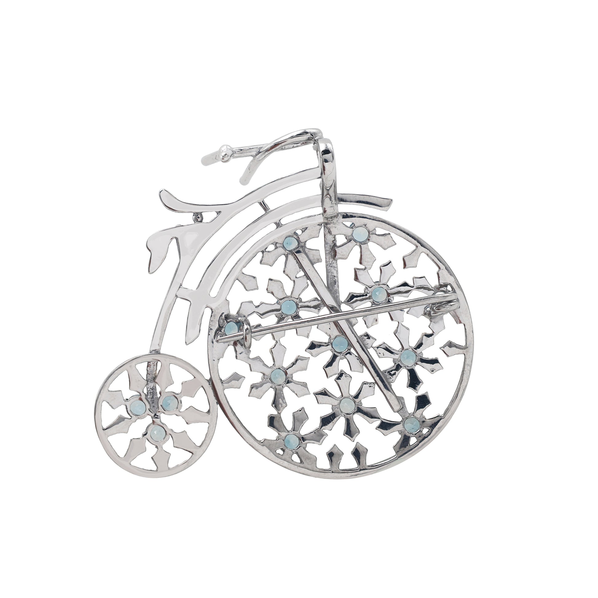 925 Sterling Silver Black Rhodium Vintage Cycle Brooch Back View