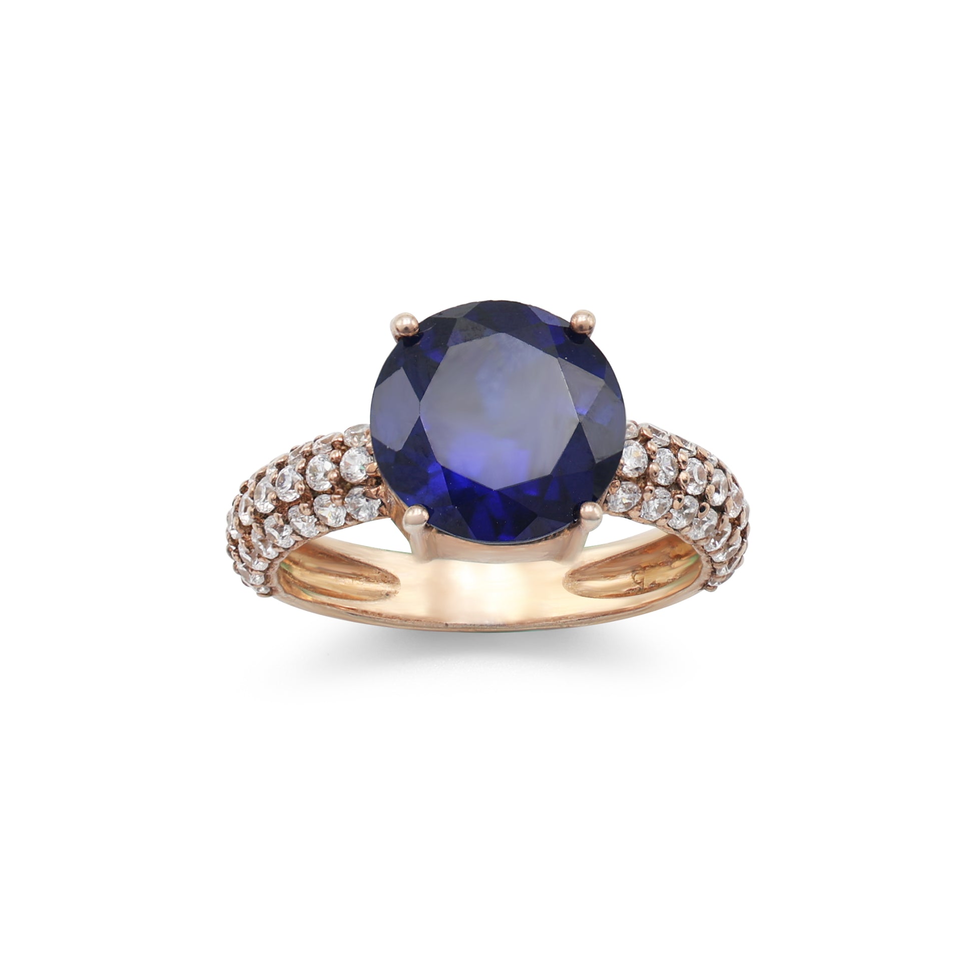 925 Sterling Silver Blue Stone Halo Ring Front View La Joyeria