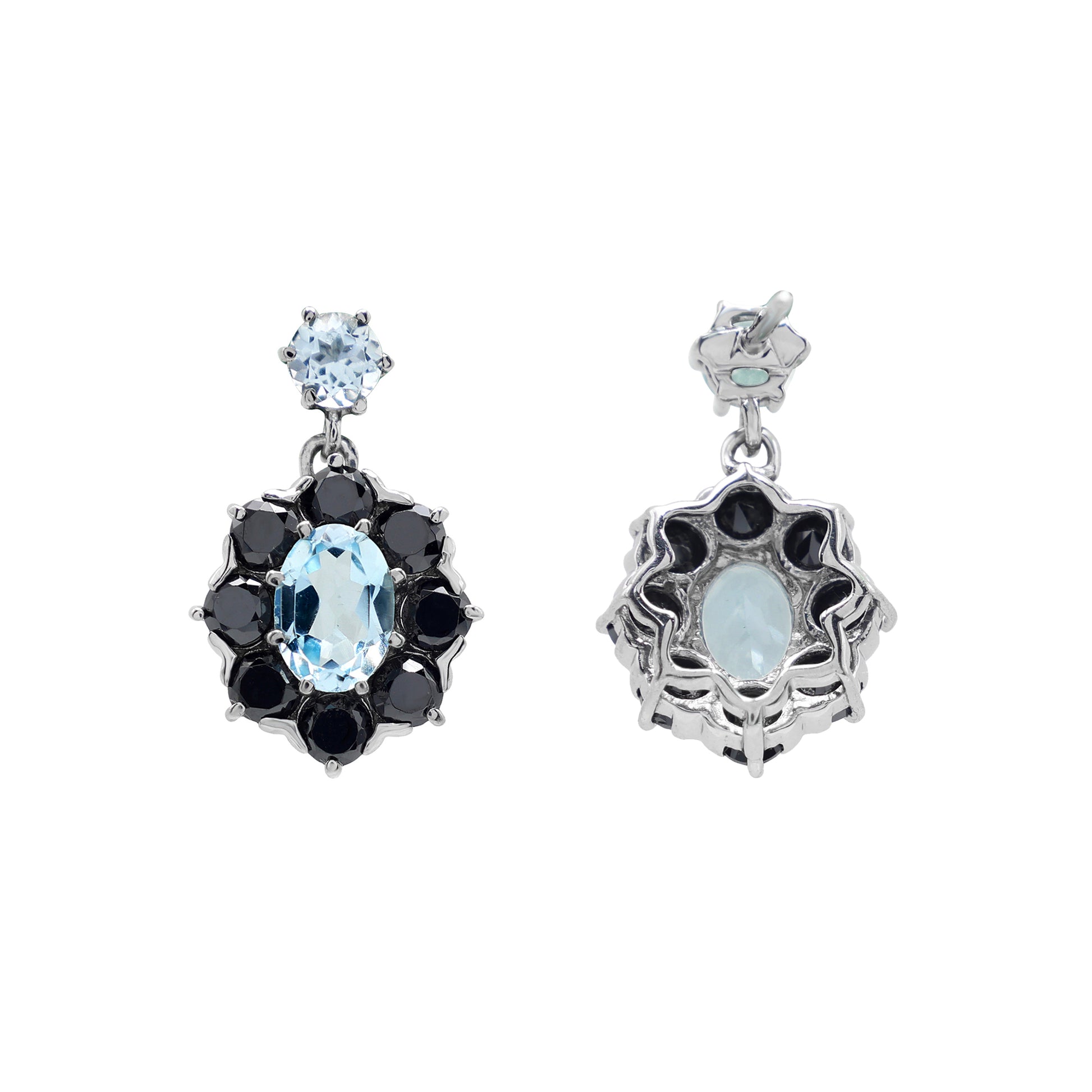 925 Sterling Silver Blue Topaz & Black Spinel Earrings | White Gold Plated Back Image