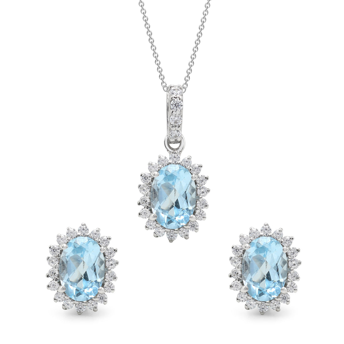 925 Sterling Silver Blue Topaz Pendant Set