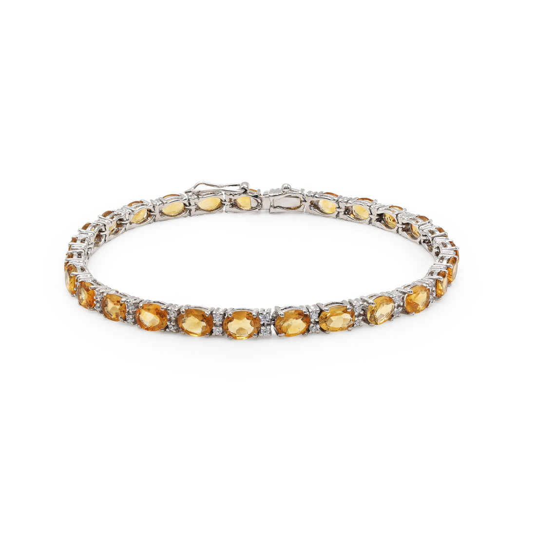 925 Sterling Silver Citrine & Cubic Zirconias Bracelet