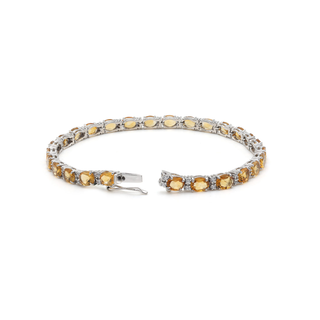 925 Sterling Silver Citrine & Cubic Zirconias Bracelet