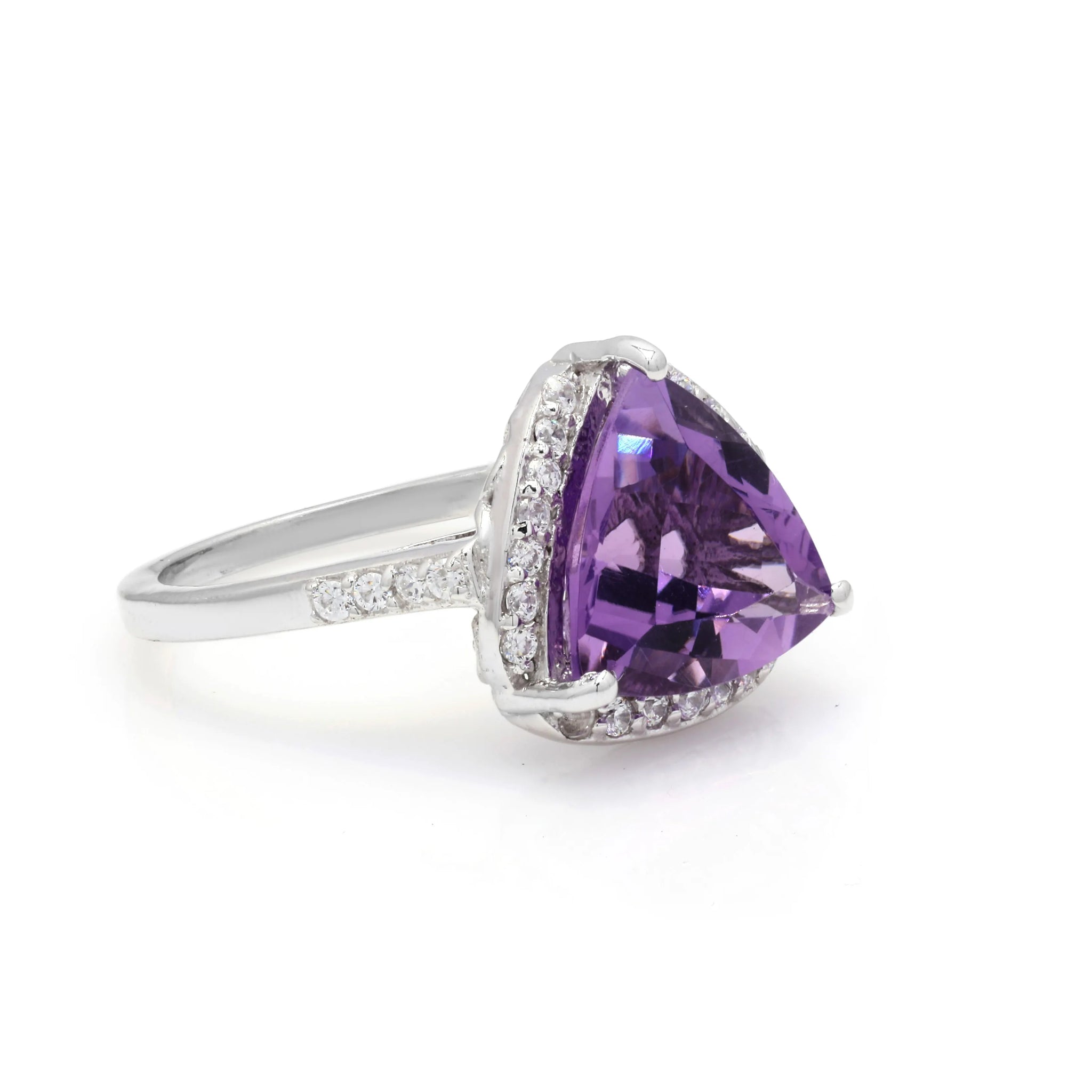 925 Sterling Silver Cubic Zirconia & Amethyst Ring