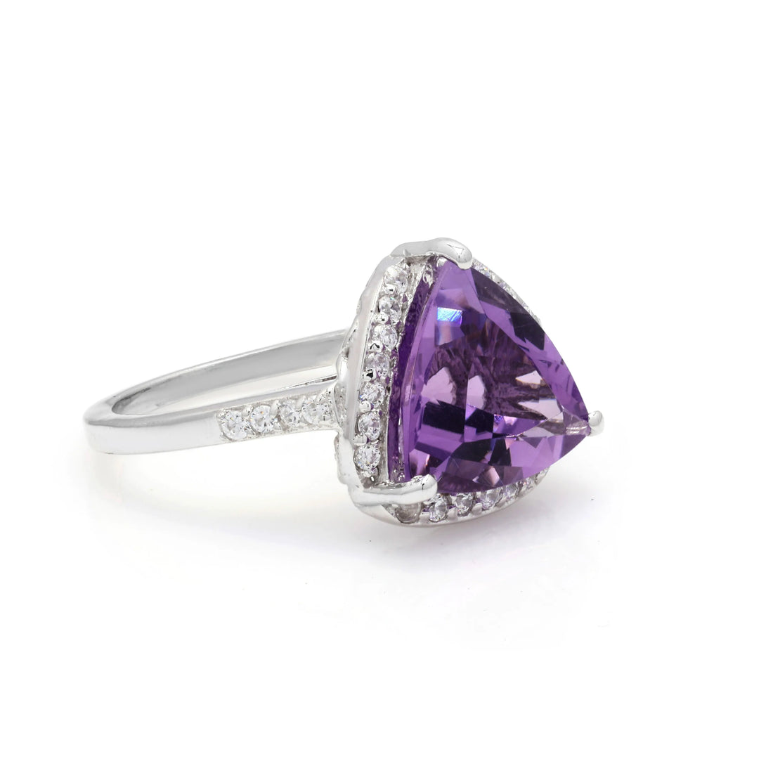925 Sterling Silver Cubic Zirconia & Amethyst Ring