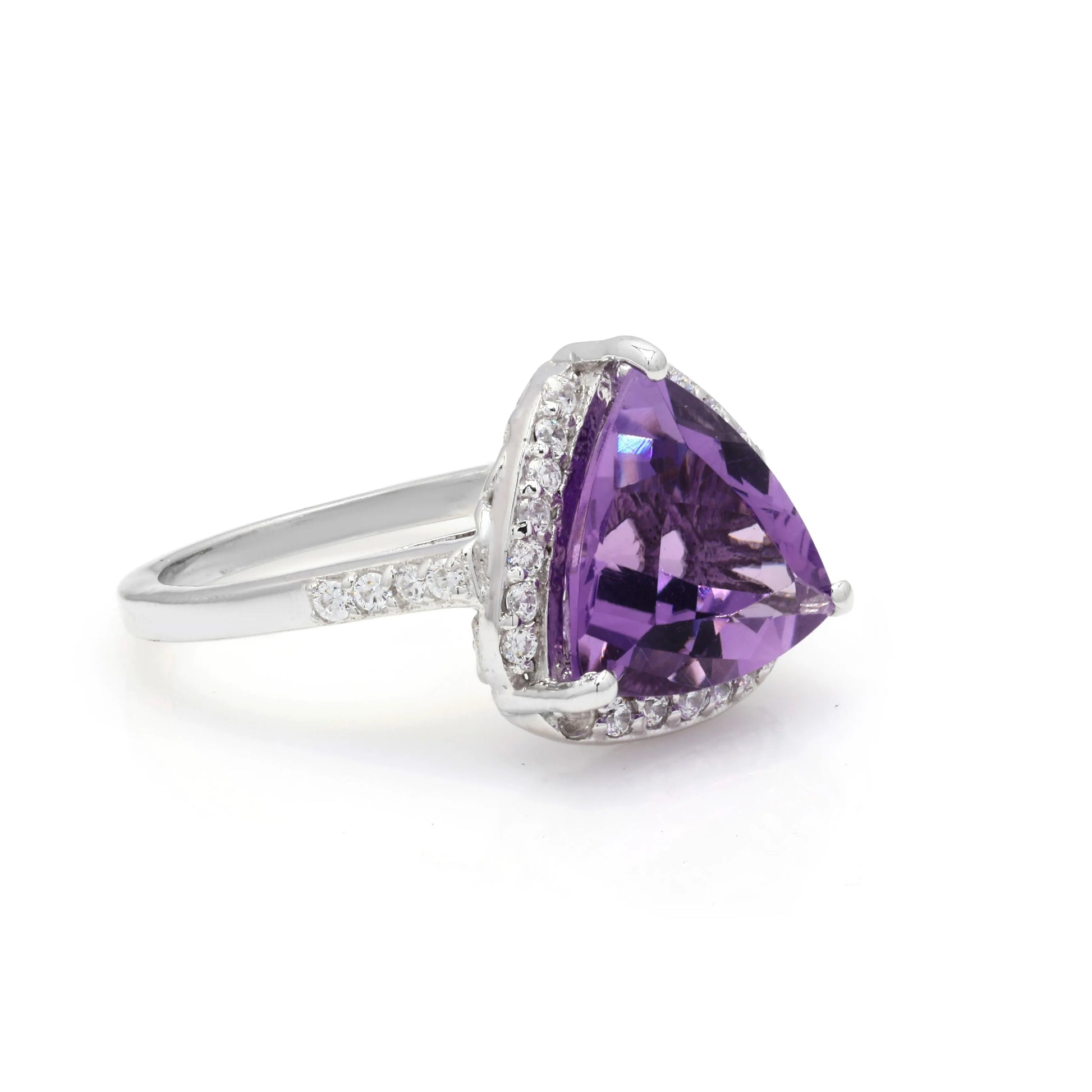 925 Sterling Silver Cubic Zirconia & Amethyst Ring