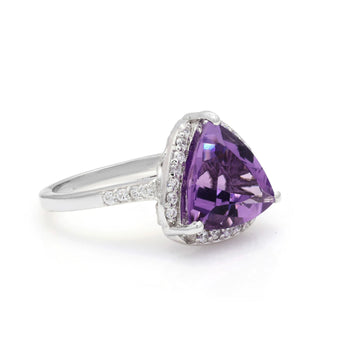 925 Sterling Silver Cubic Zirconia & Amethyst Ring