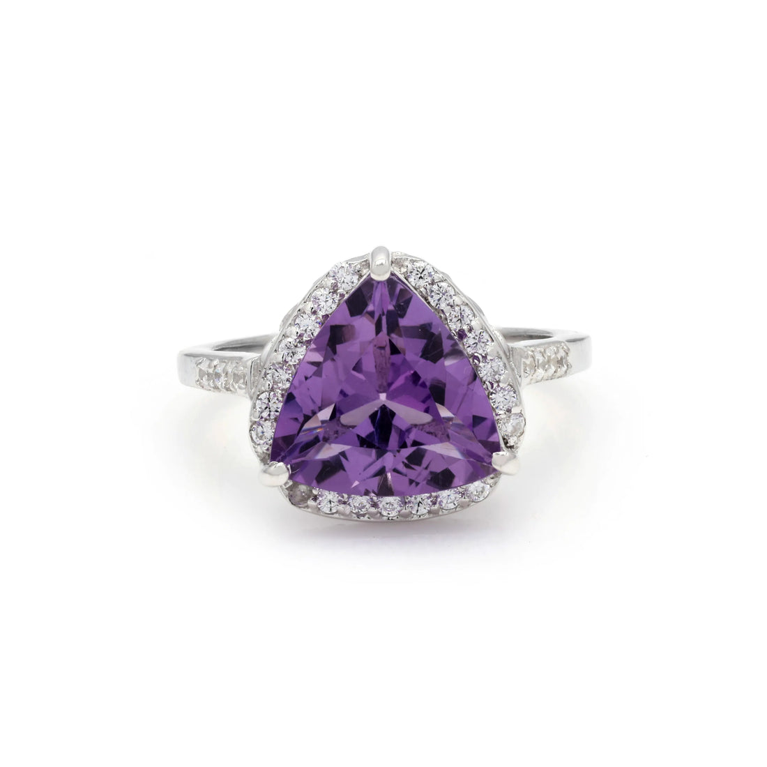 925 Sterling Silver Cubic Zirconia & Amethyst Ring