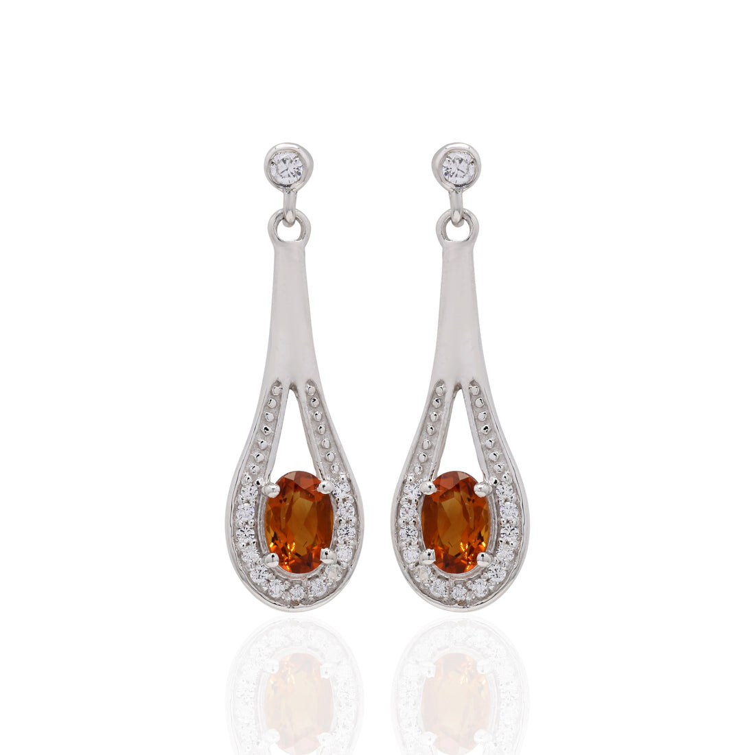 925 Sterling Silver Cubic Zirconia & Citrine Dangle Earrings