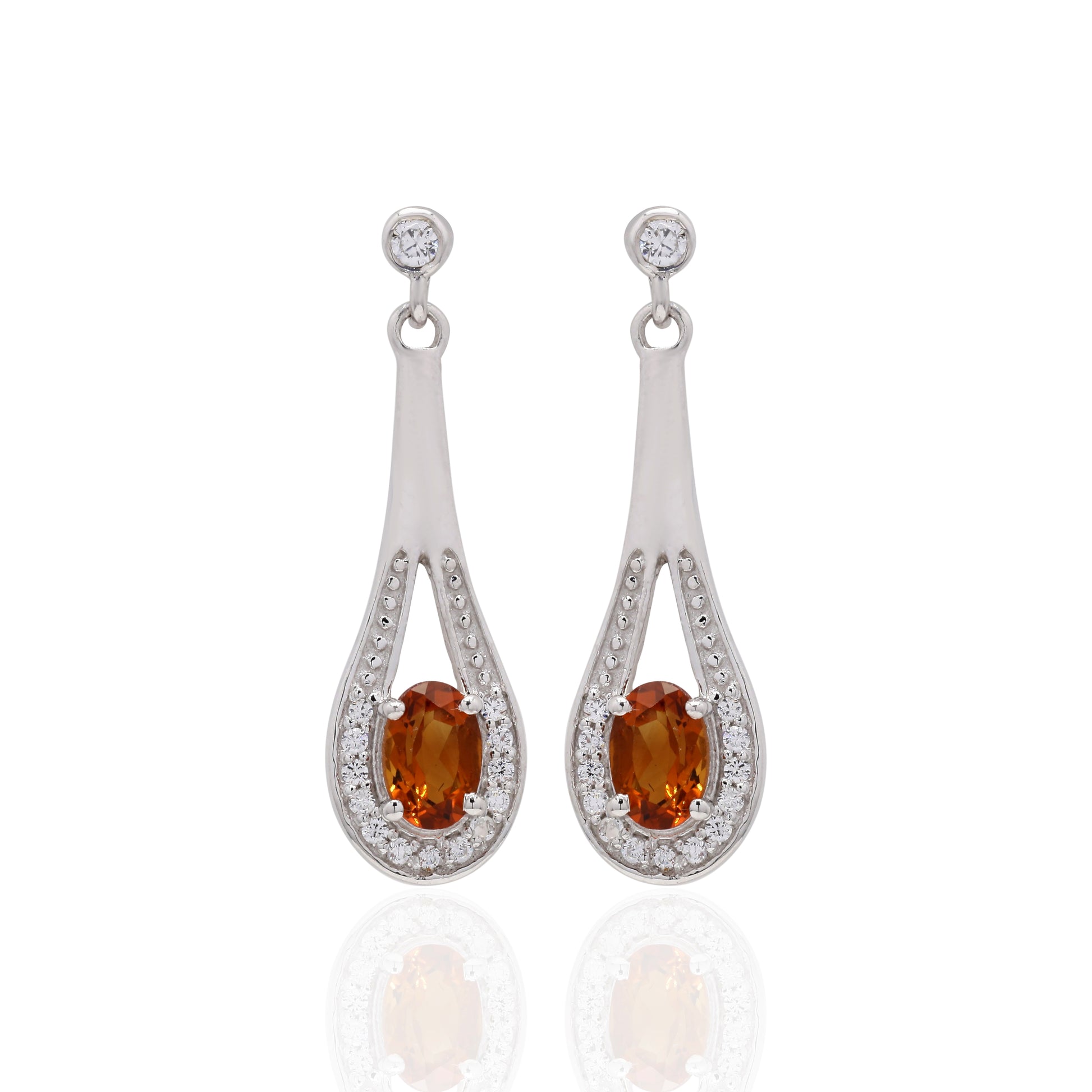 925 Sterling Silver Cubic Zirconia & Citrine Dangle Earrings