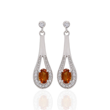 925 Sterling Silver Cubic Zirconia & Citrine Dangle Earrings