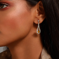 925 Sterling Silver Cubic Zirconia & Citrine Dangle Earrings on ear