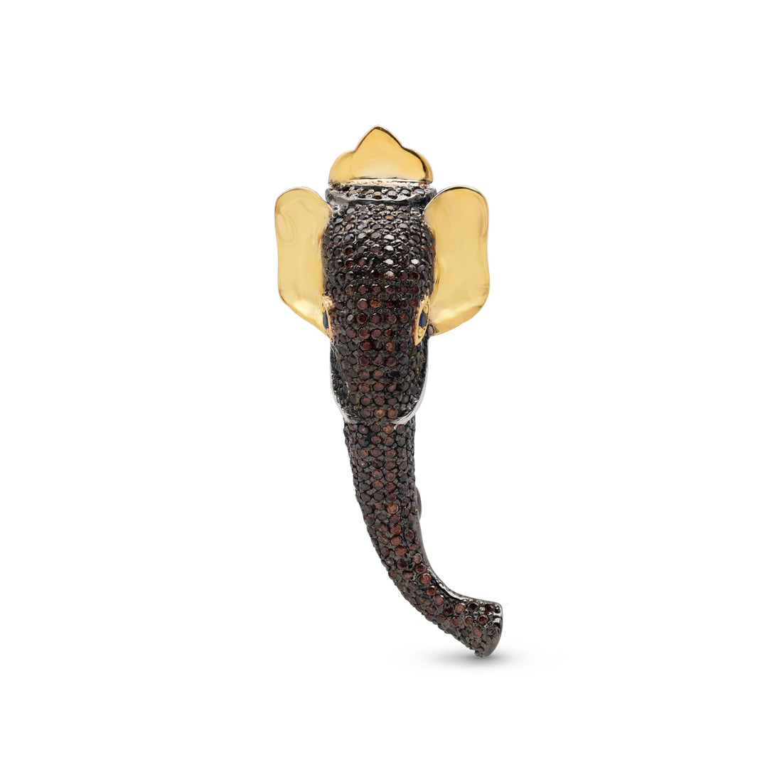 925 Sterling Silver Elephant Brooch | Lab-Grown Blue & Chocolate Stones