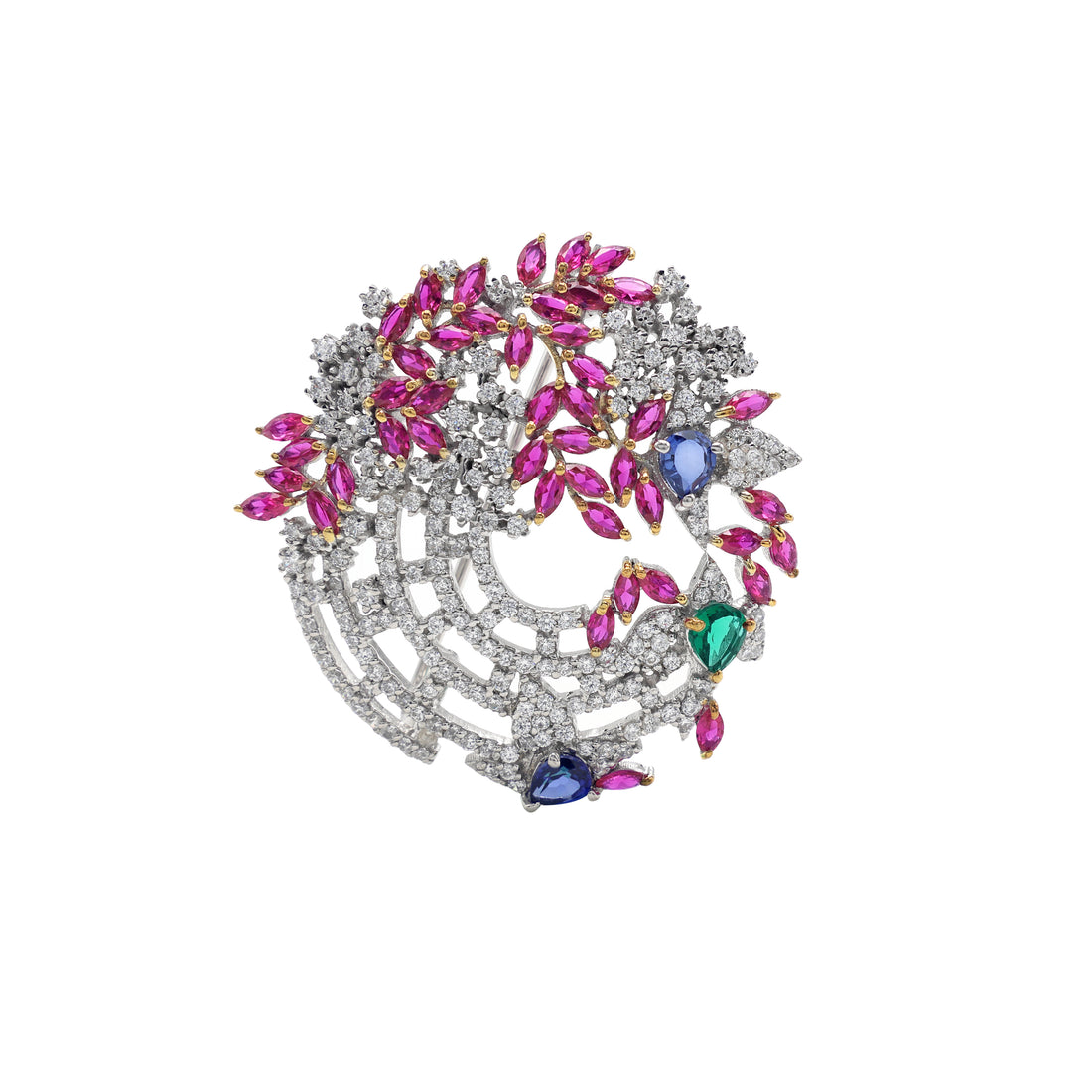 925 Sterling Silver Floral Brooch | White Gold Plated | Elegant Nature-Inspired Jewelry