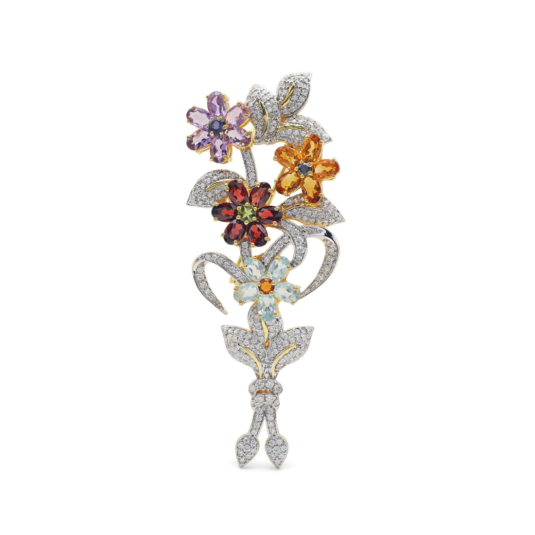 925 Sterling Silver Floral Brooch | White Gold & Yellow Gold Plated | Elegant Flower Design