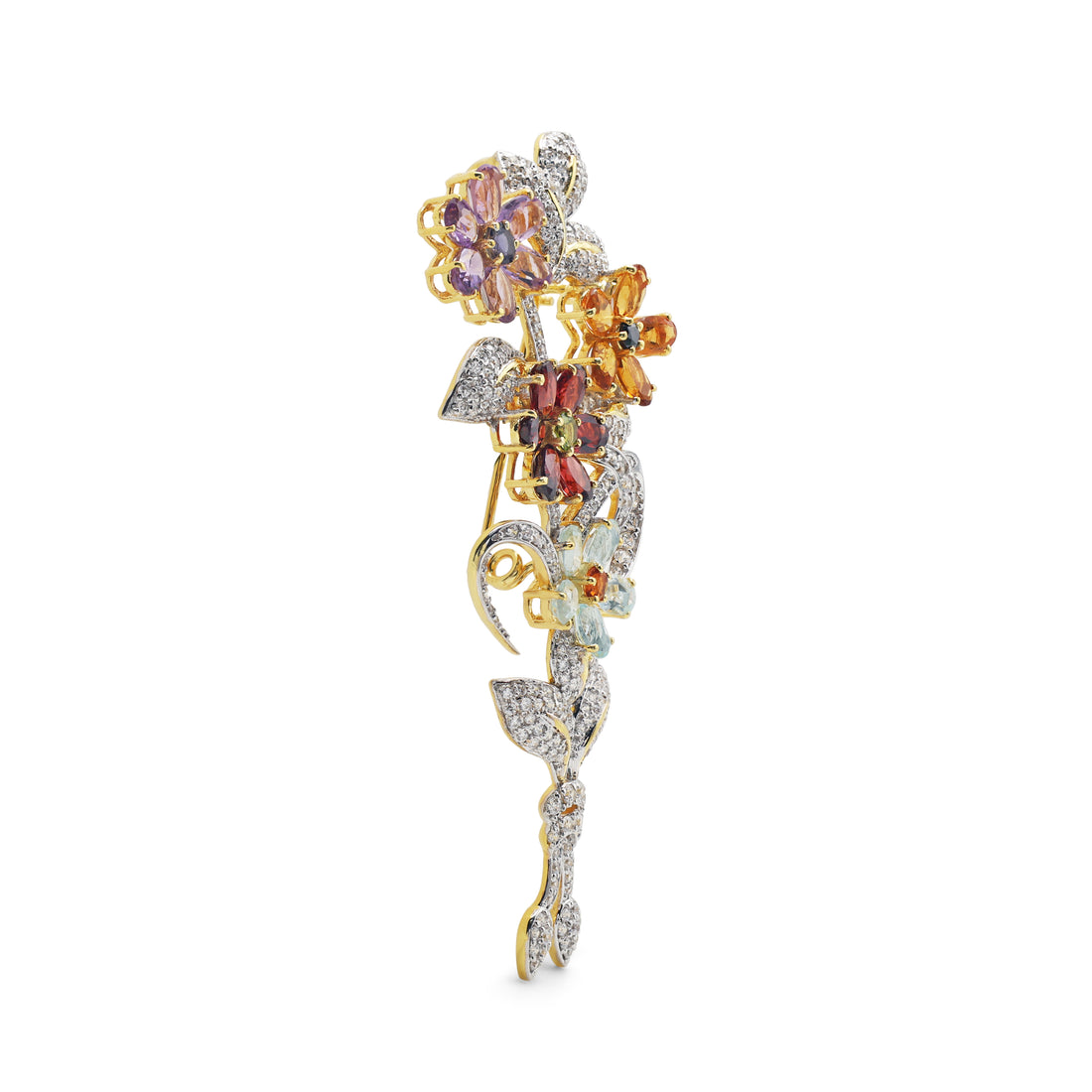 925 Sterling Silver Floral Brooch | White Gold & Yellow Gold Plated | Elegant Flower Design