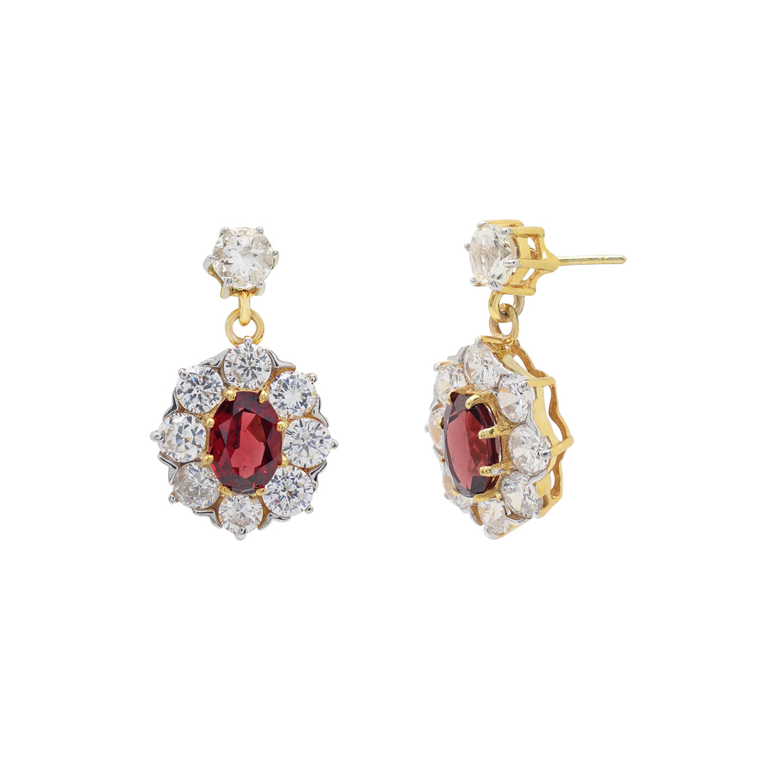 925 Sterling Silver Garnet Earrings | Yellow Gold Plated