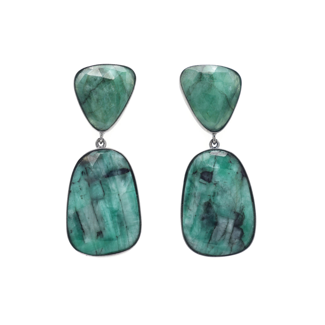 925 Sterling Silver Green Real Emerald Earrings