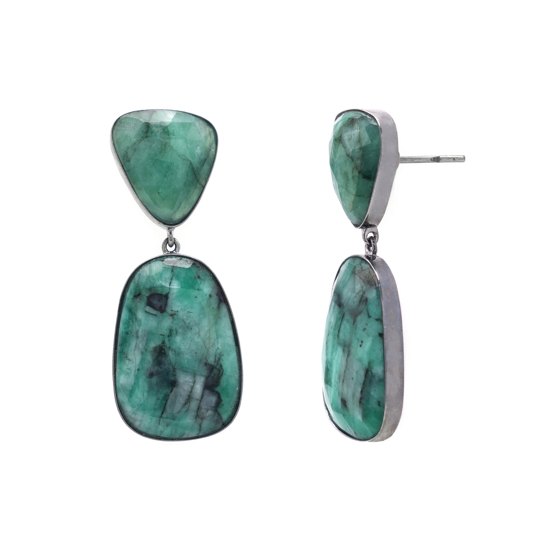 925 Sterling Silver Green Real Emerald Earrings