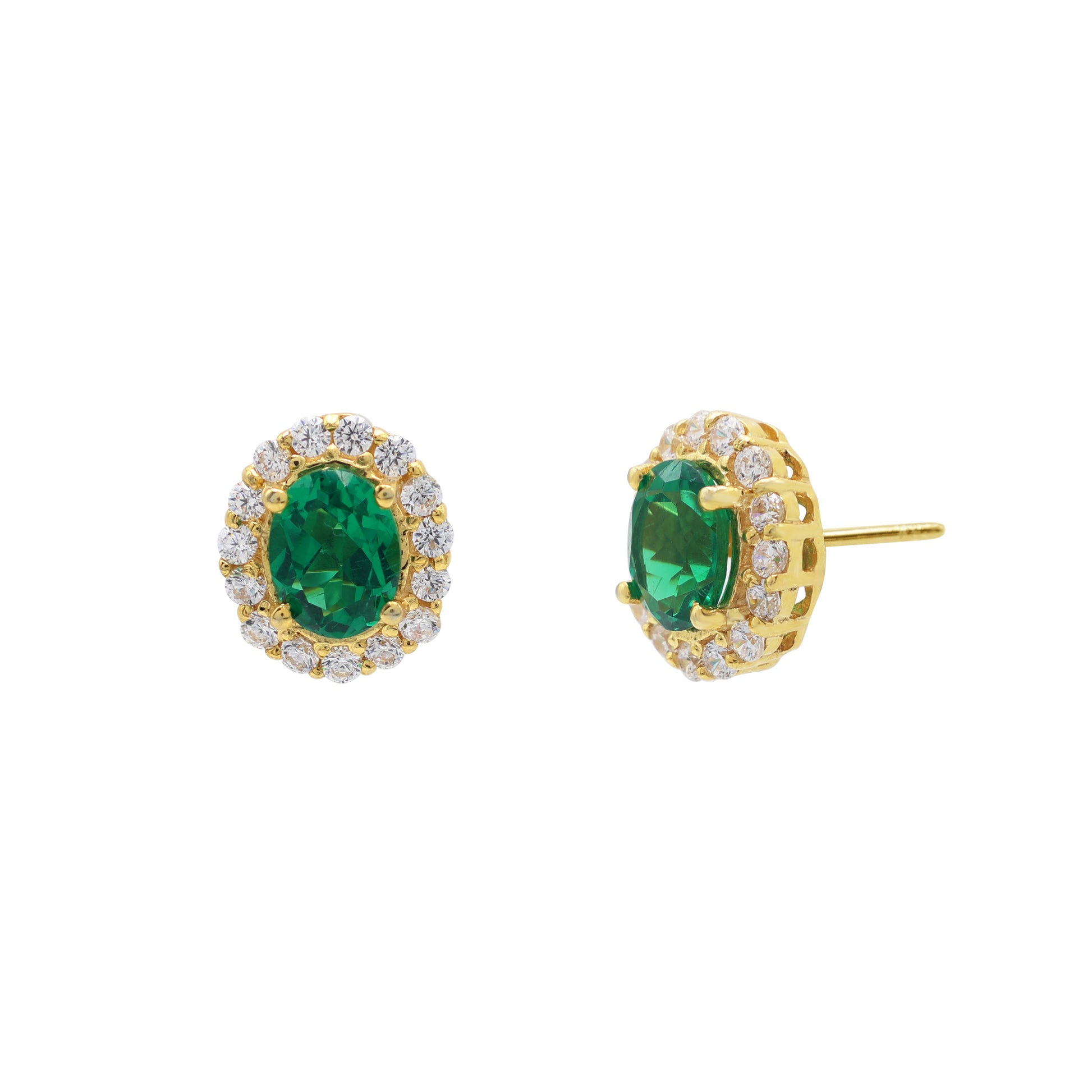 925 Sterling Silver Green Stone with Cluster Pedant Set (Earring Side View)