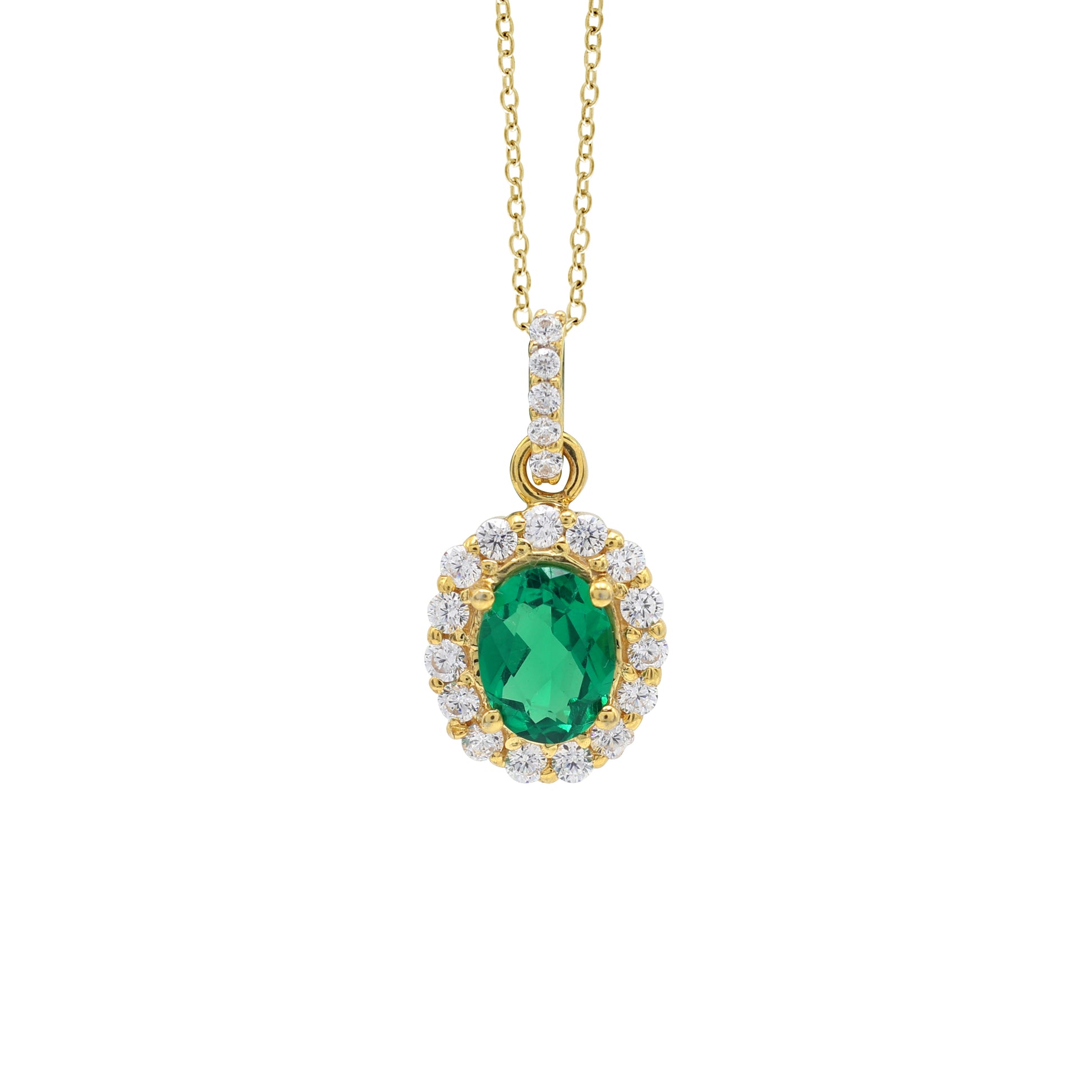 925 Sterling Silver Green Stone with Cluster Pedant Set (Pendant)