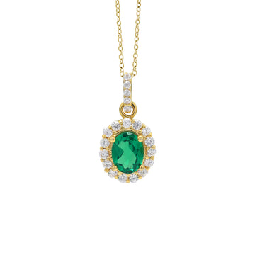 925 Sterling Silver Green Stone with Cluster Pedant Set (Pendant)
