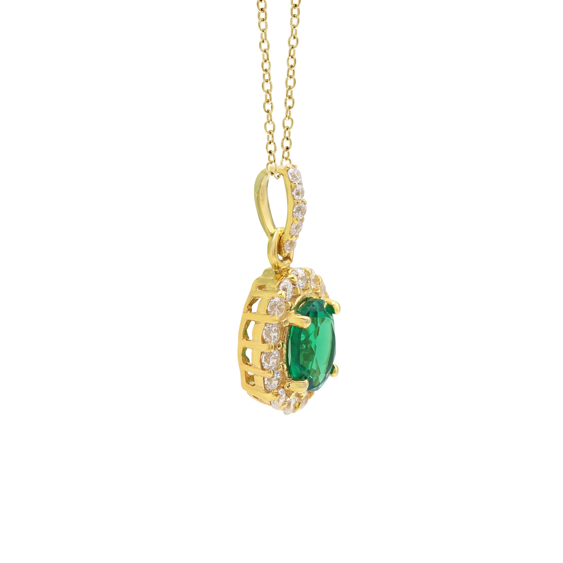 925 Sterling Silver Green Stone with Cluster Pedant Set (Pendant Side View)