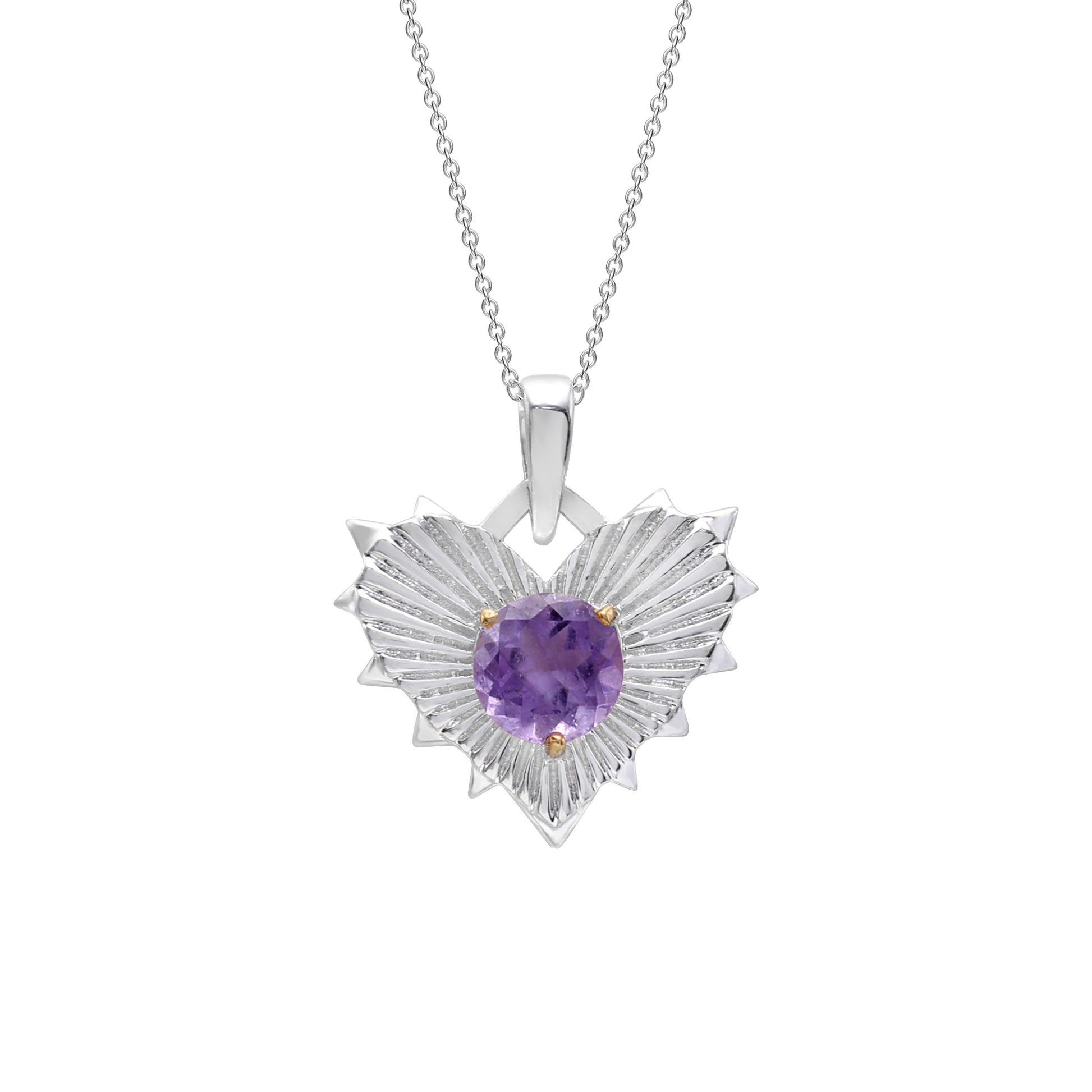 925 Sterling Silver Heart Shaped Amethyst Pendant