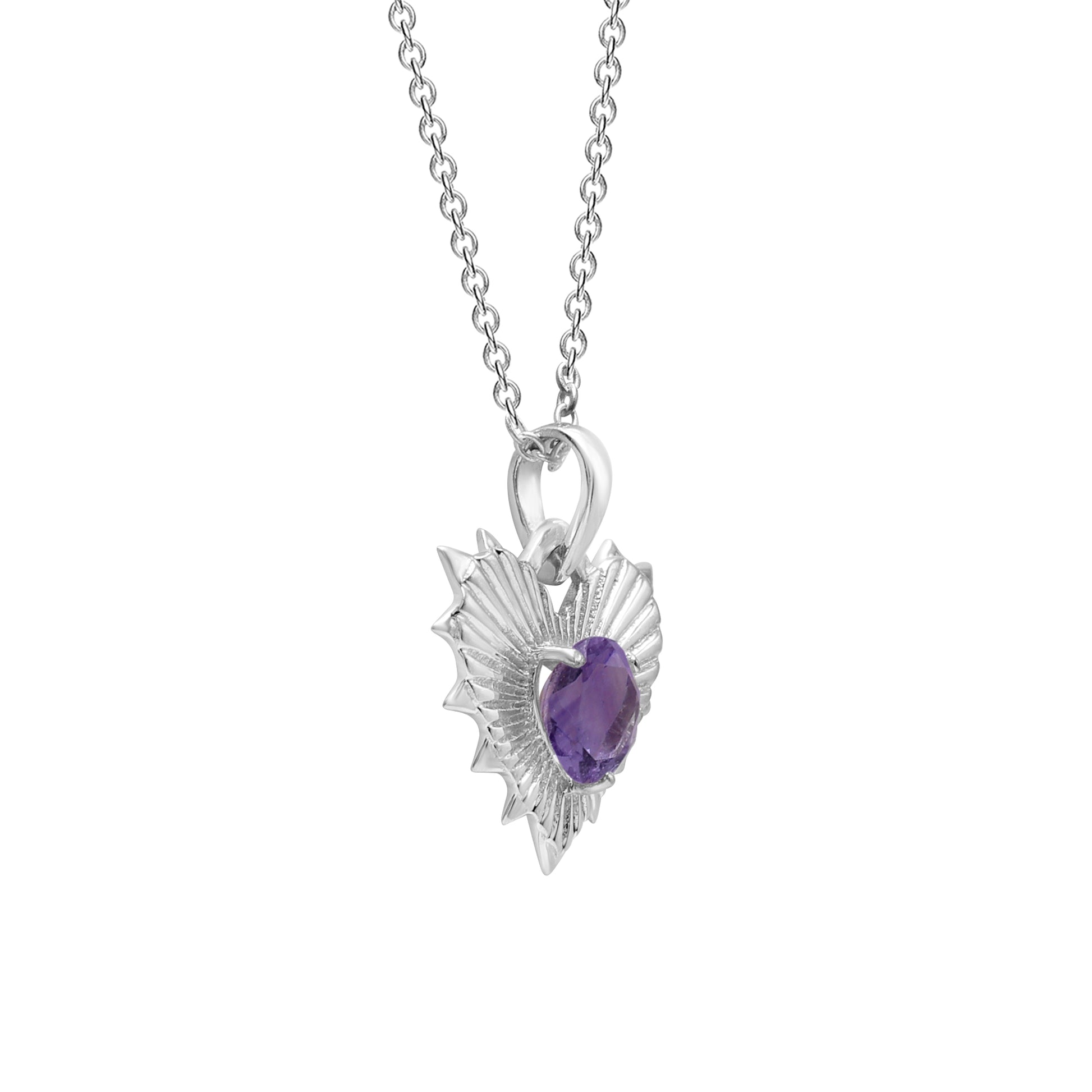 925 Sterling Silver Heart Shaped Amethyst Pendant Side View