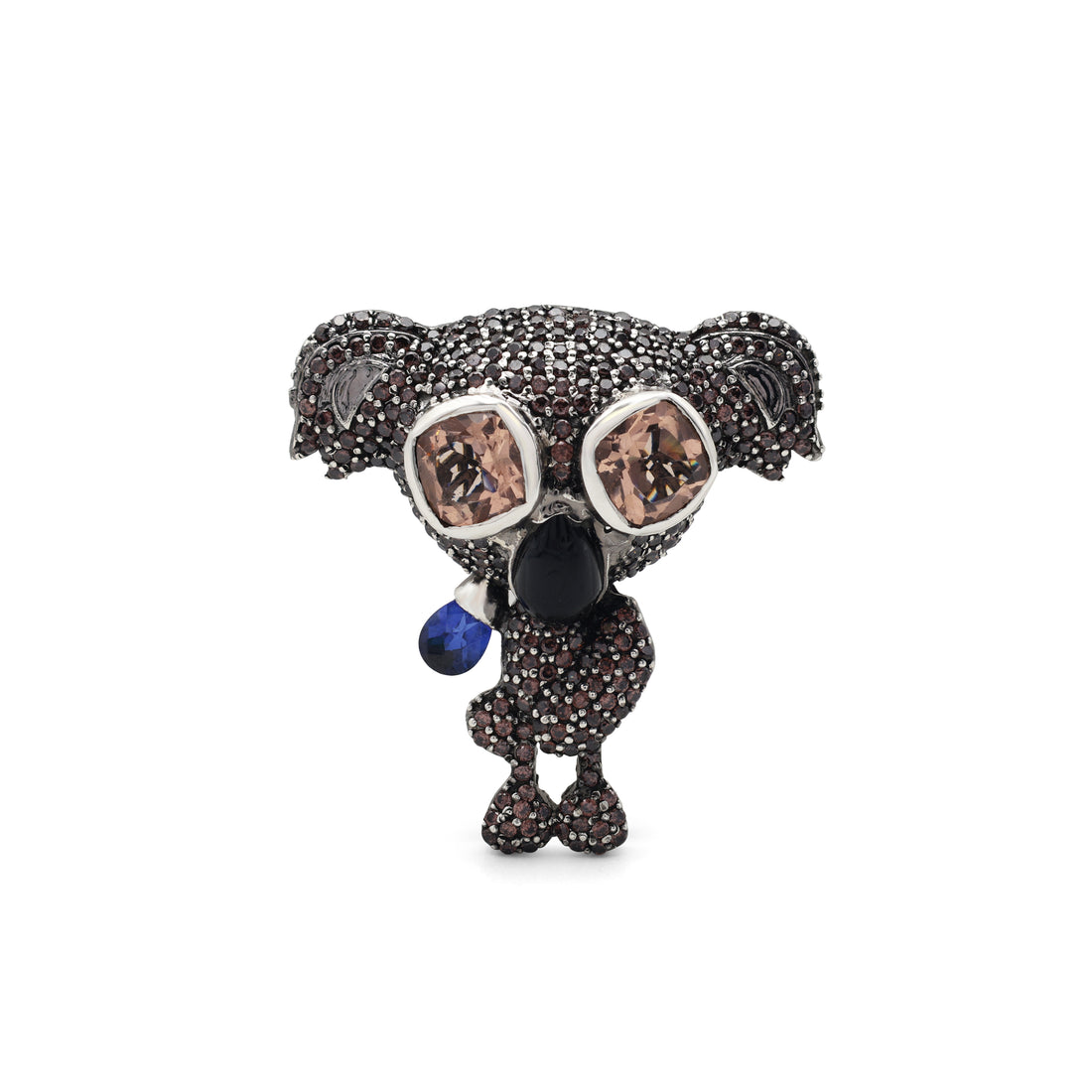 925 Sterling Silver Koala Brooch | Black Onyx & Morganite Stones