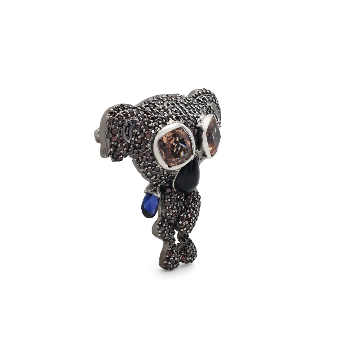 925 Sterling Silver Koala Brooch | Black Onyx & Morganite Stones