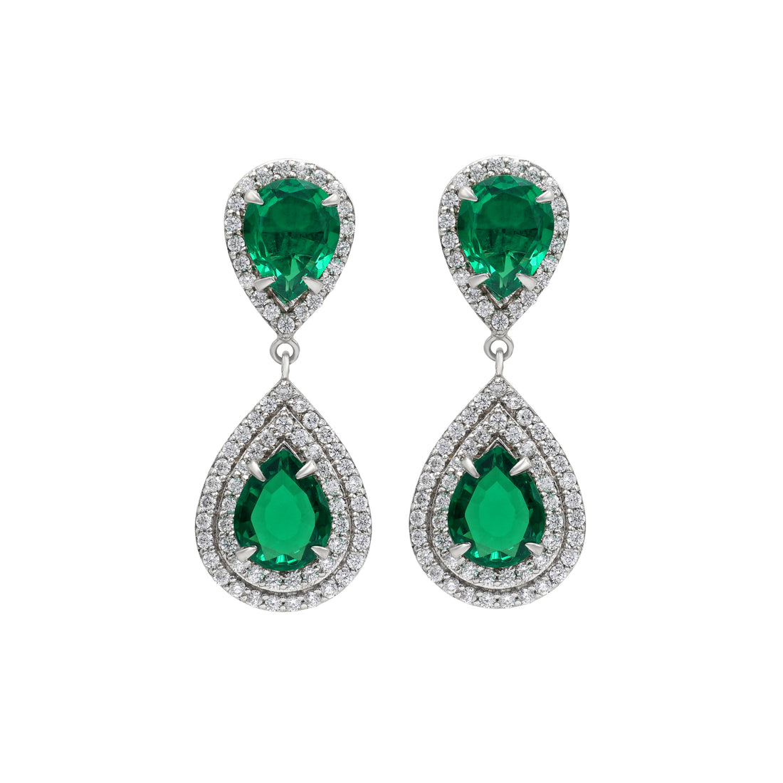 925 Sterling Silver Lab-Grown Green Stone Earrings