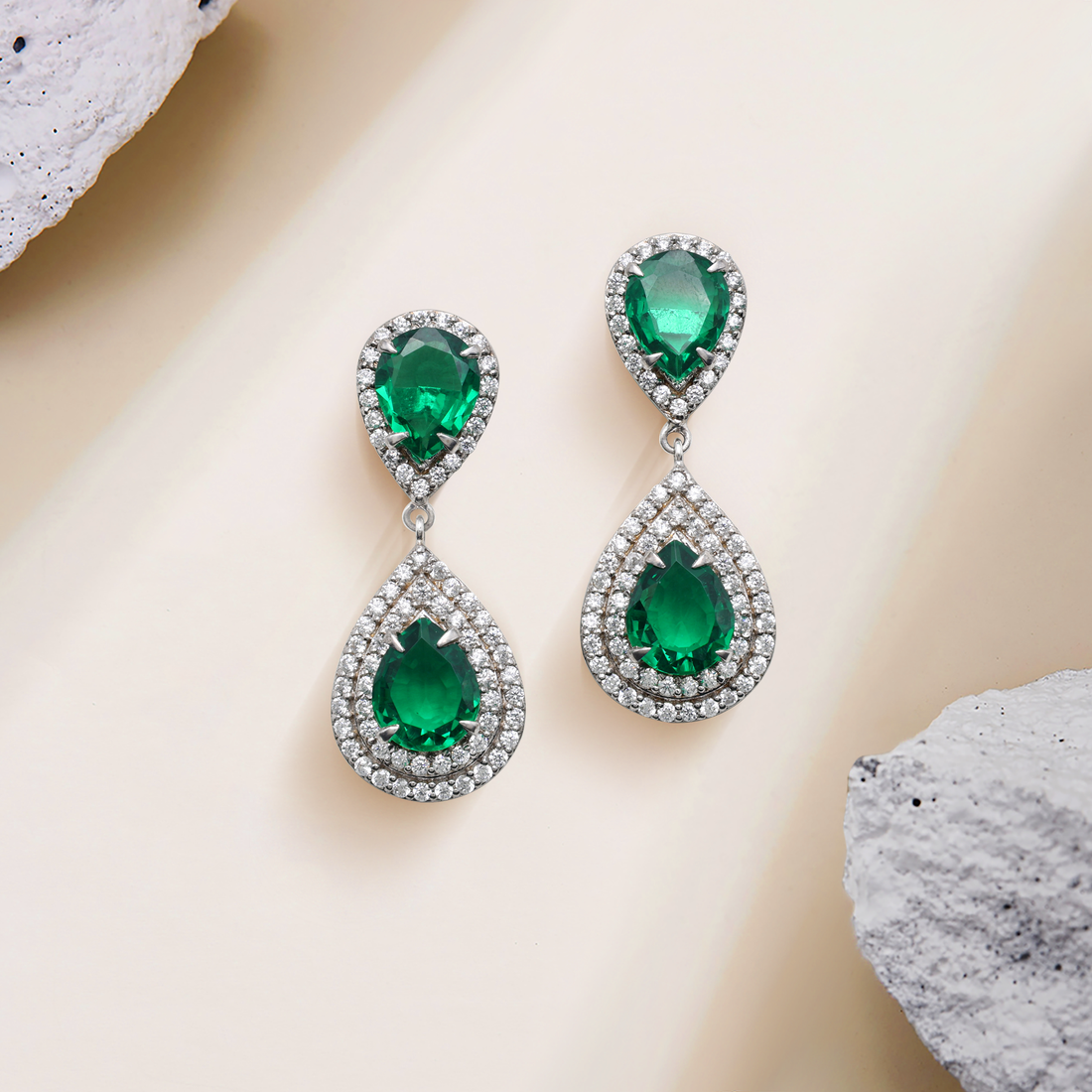 925 Sterling Silver Lab-Grown Green Stone Earrings