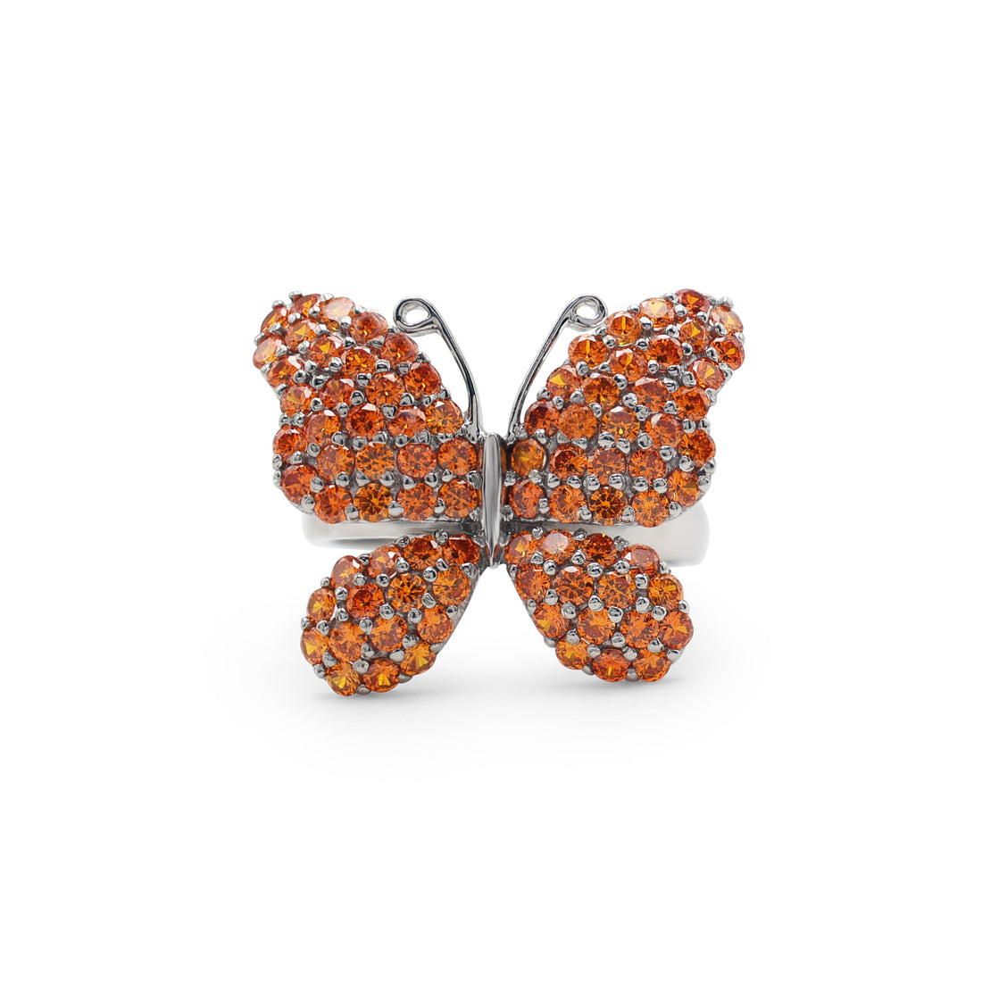 925 Sterling Silver Lab-Grown Orange Stone Butterfly Ring La Joyeria
