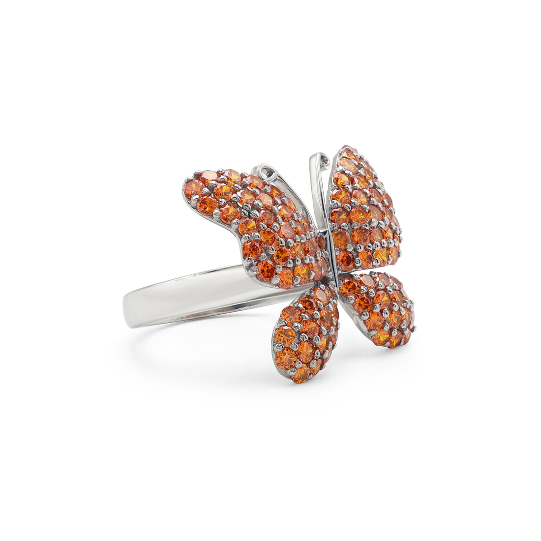 925 Sterling Silver Lab-Grown Orange Stone Butterfly Ring La Joyeria