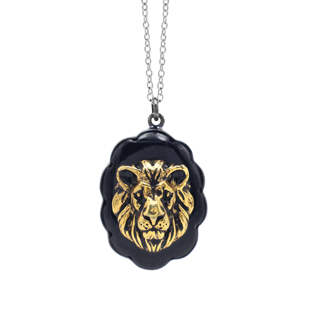 925 Sterling Silver Lion Black Onyx Pendant