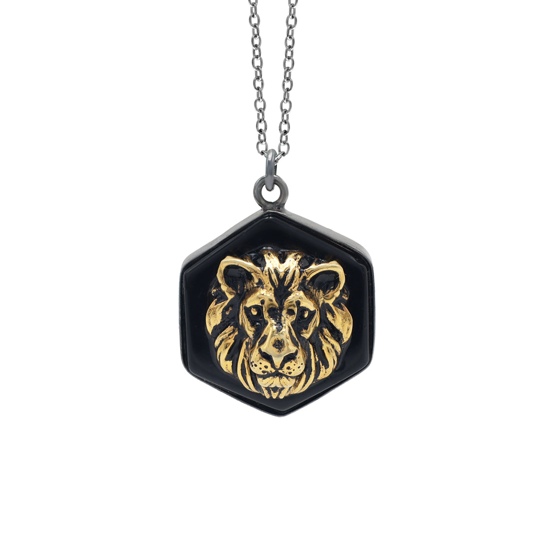 925 Sterling Silver Lion with Hexa Black Onyx Pendant La Joyeria