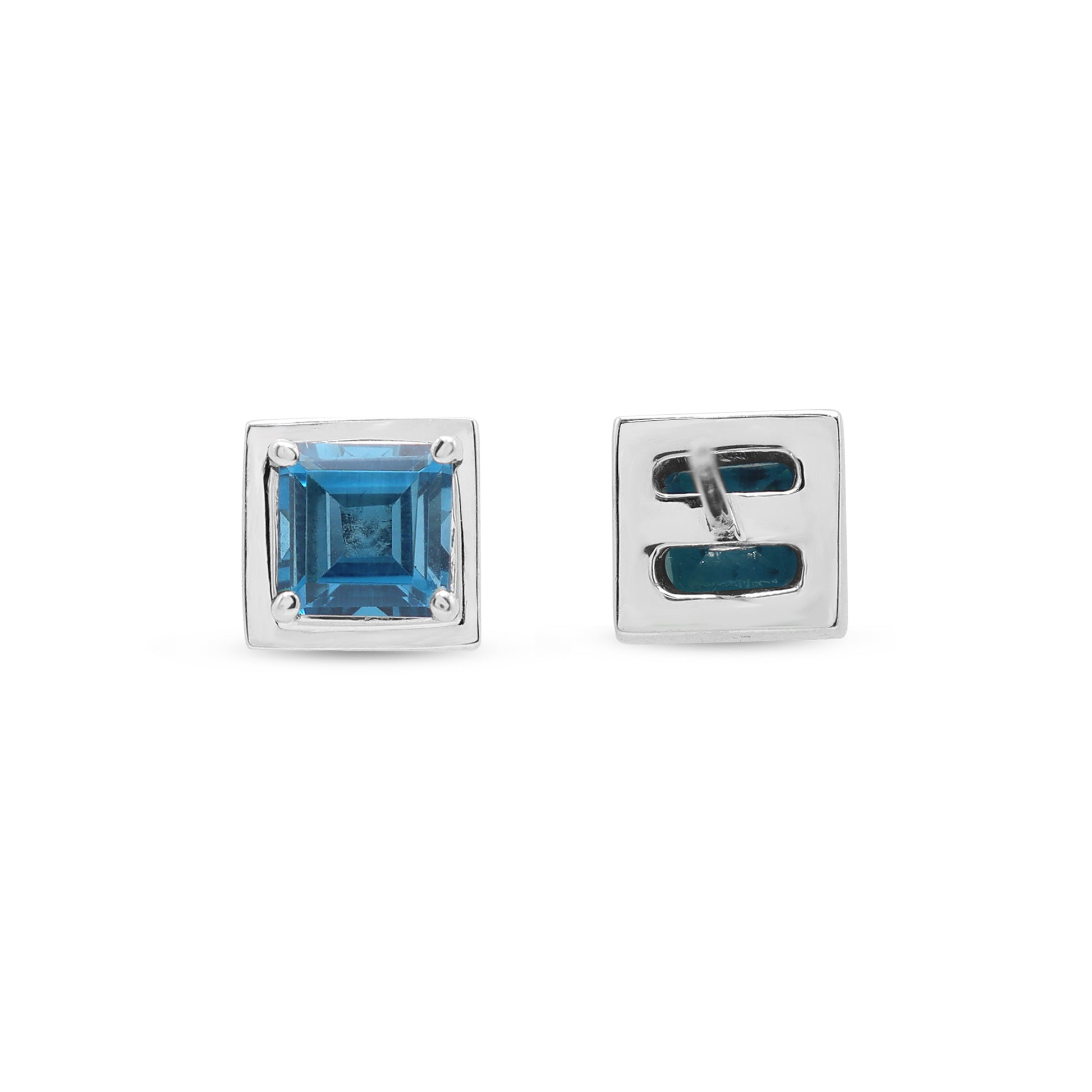 925 Sterling Silver London-Blue Topaz Studs | Elegant Gemstone Jewelry Back Image