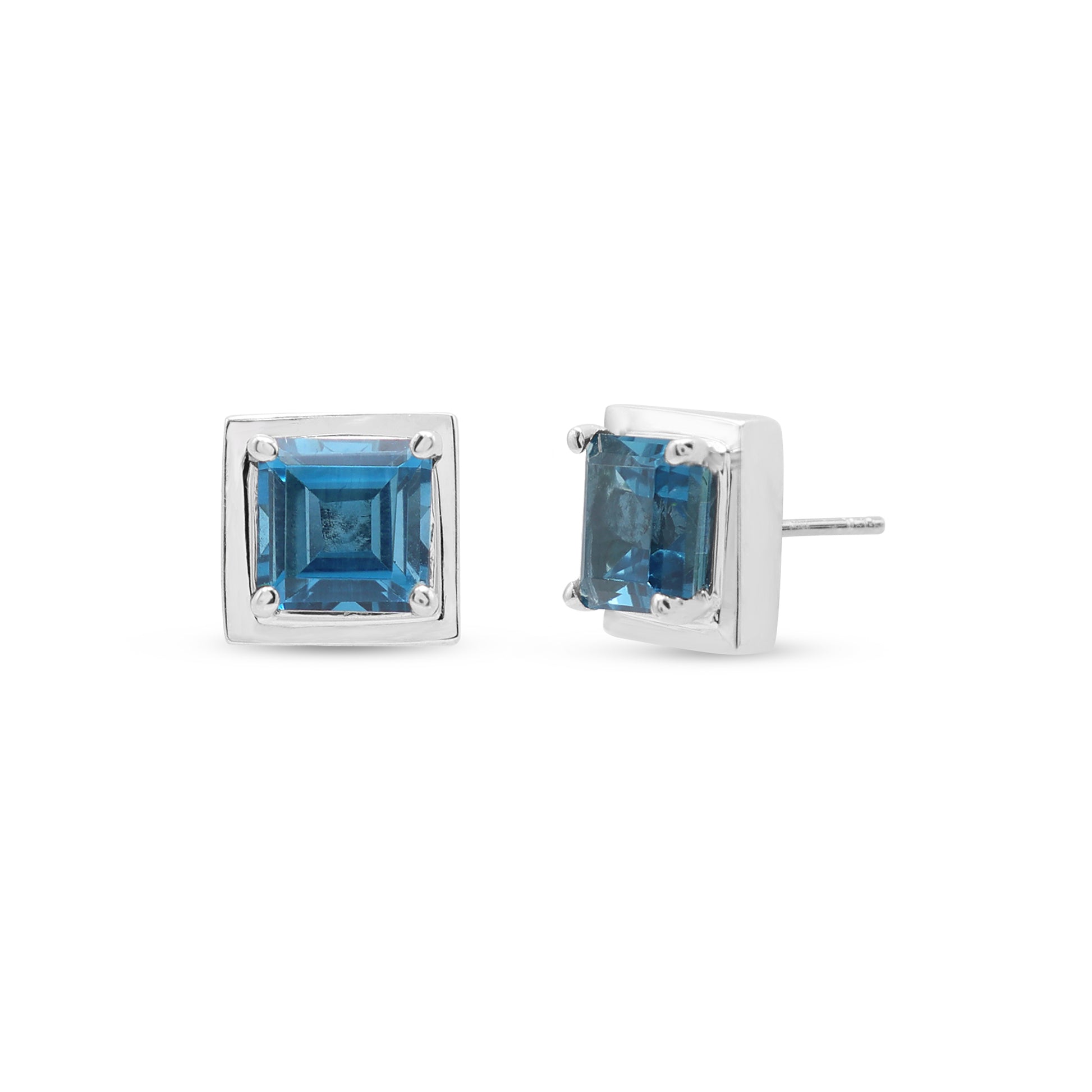 925 Sterling Silver London-Blue Topaz Studs | Elegant Gemstone Jewelry Side Image