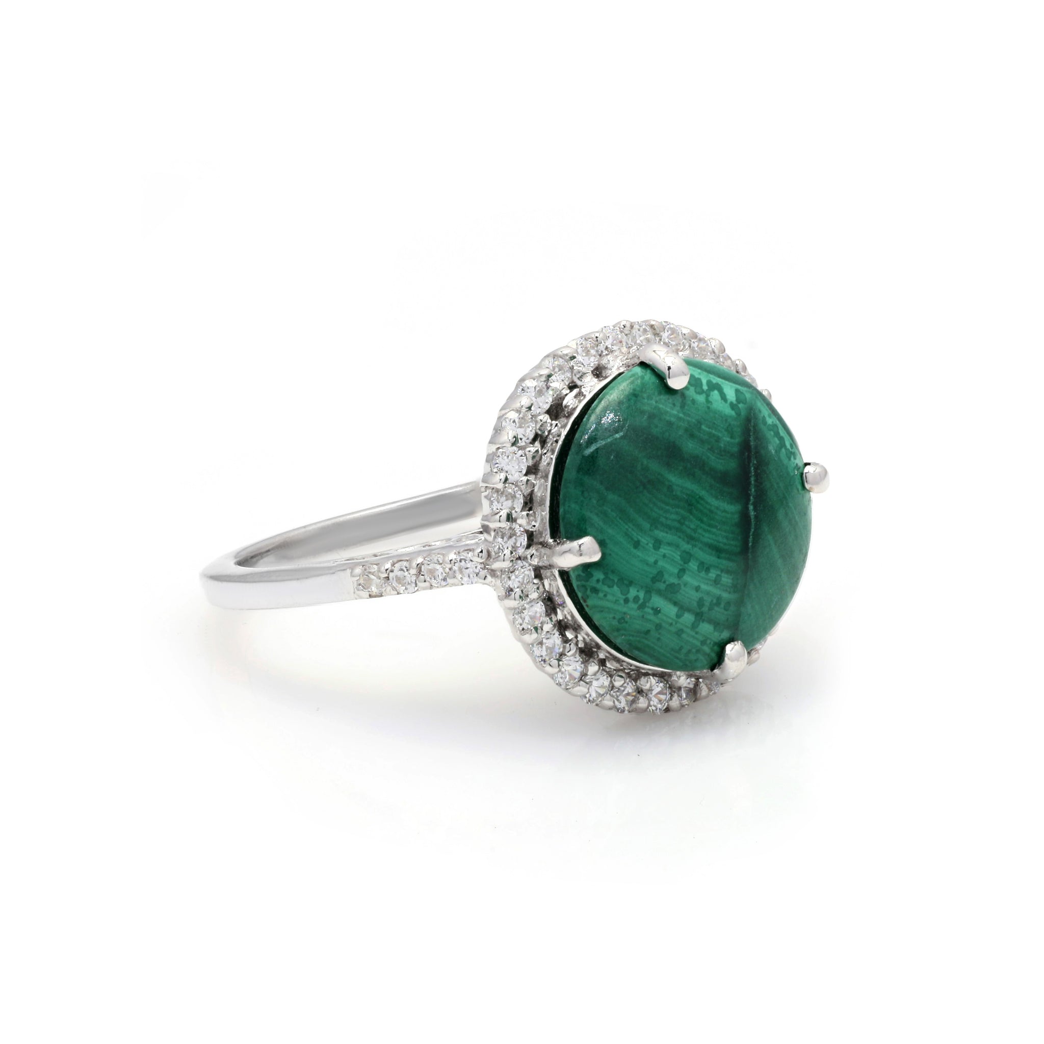 925 Sterling Silver Malachite Ring - Green Stone Unisex Ring