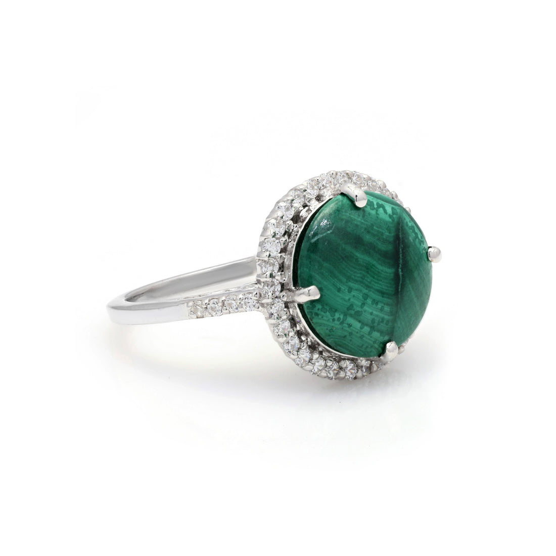 925 Sterling Silver Malachite Ring - Green Stone Unisex Ring